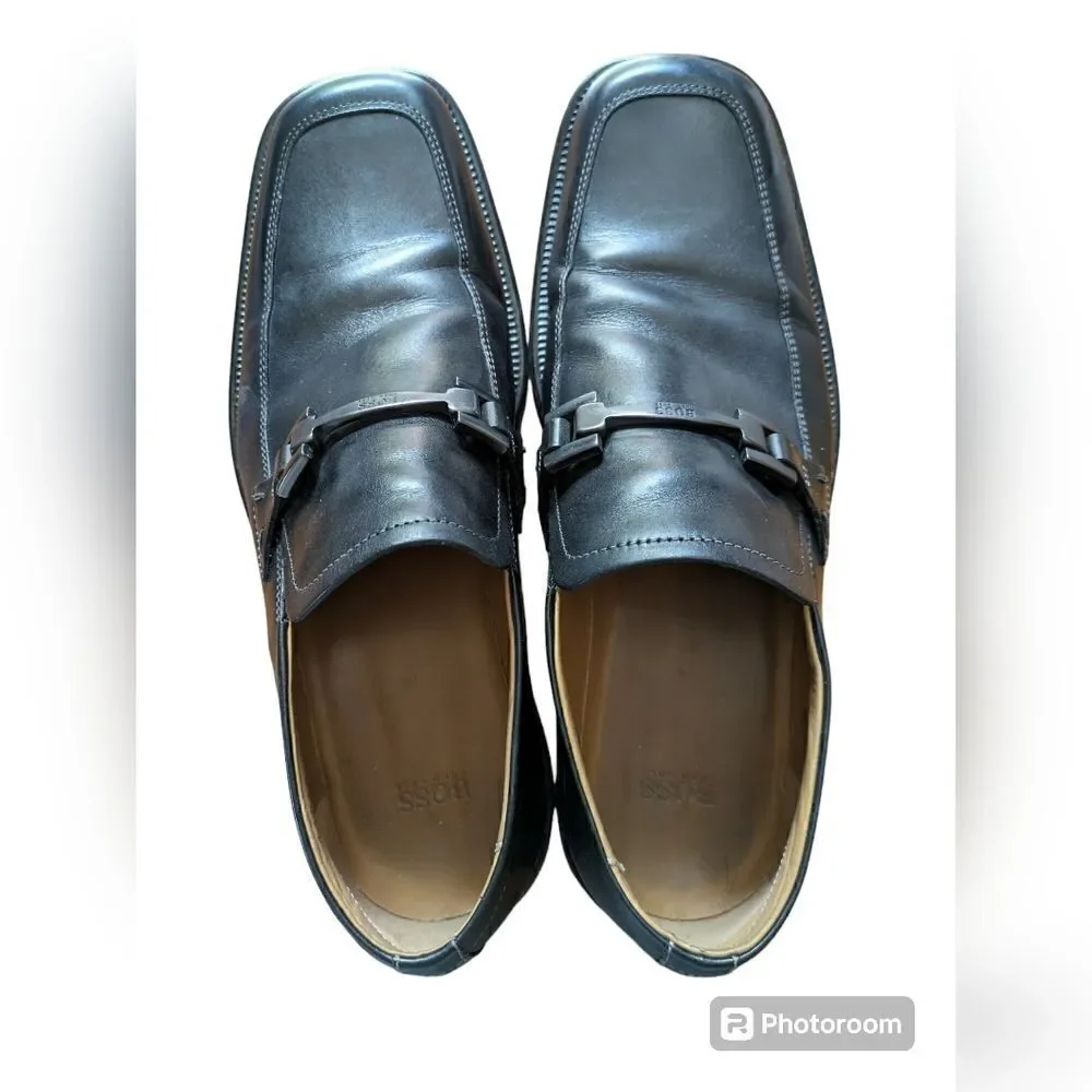 BOSS Hugo Boss men’s Italian made leather loafers. Black.
